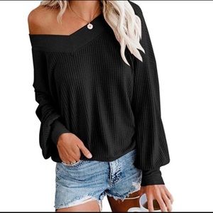 Black Off Shoulder Comfy Sweater